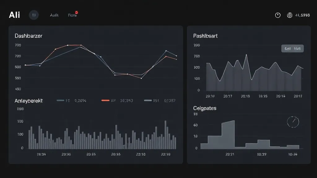 A minimalist dark dashboard showing clean line charts and ba